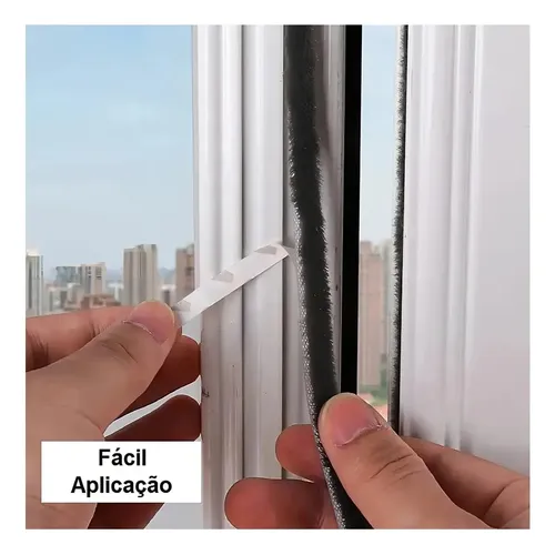 Escova Vedação Adesiva 7x5mm Rolo 10 Metros Cor Preto